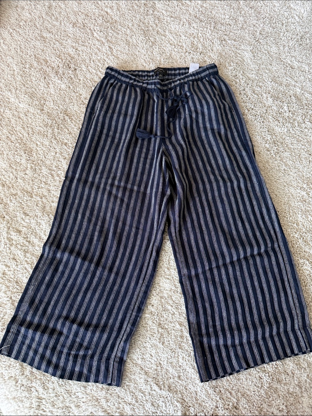 Banana Republic Navy and White Striped Wide-Leg Pants